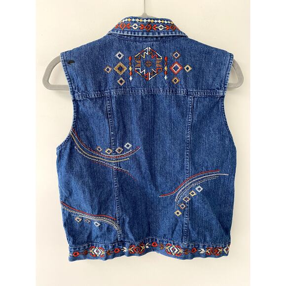 Vintage Y2K Christopher & Banks Festival/Boho Embroidered Denim Vest Women's M - Picture 7 of 8